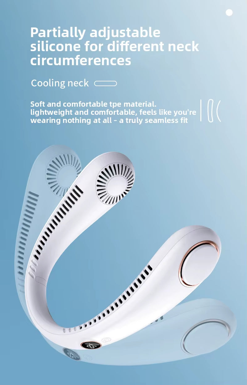 Digital-Display Hanging Bladeless Neck Fan Fast-Charging USB Power Portable Electric Fan for Outdoor On-The-Go Use PP Material