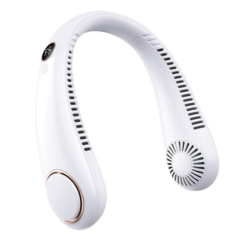 Digital-Display Hanging Bladeless Neck Fan Fast-Charging USB Power Portable Electric Fan for Outdoor On-The-Go Use PP Material