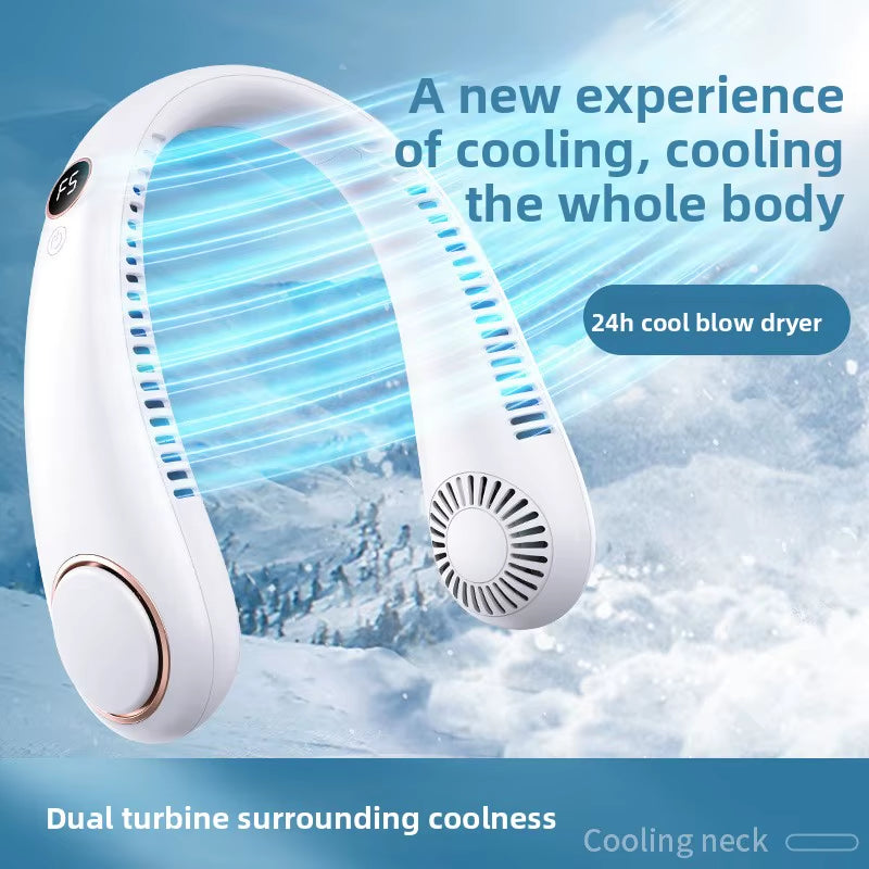 Digital-Display Hanging Bladeless Neck Fan Fast-Charging USB Power Portable Electric Fan for Outdoor On-The-Go Use PP Material