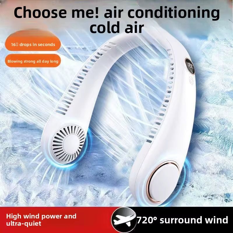 Digital-Display Hanging Bladeless Neck Fan Fast-Charging USB Power Portable Electric Fan for Outdoor On-The-Go Use PP Material
