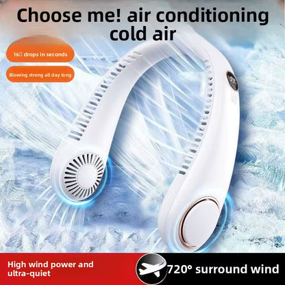Digital-Display Hanging Bladeless Neck Fan Fast-Charging USB Power Portable Electric Fan for Outdoor On-The-Go Use PP Material